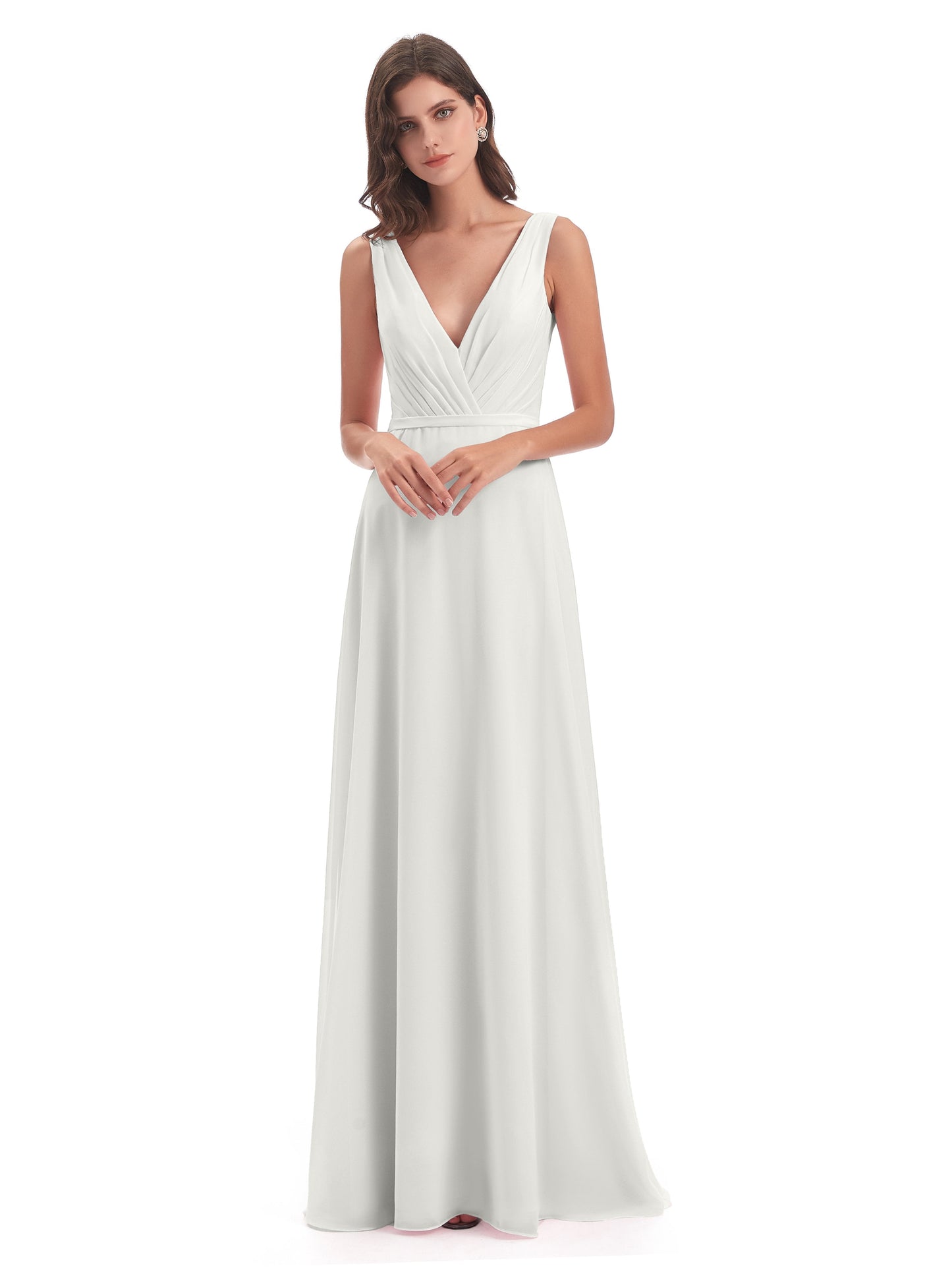 Kristina Sheath Floor Length V-Neck Chiffon Bridesmaid Dresses