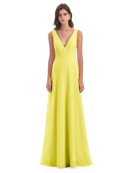 Kristina Sheath Floor Length V-Neck Chiffon Bridesmaid Dresses