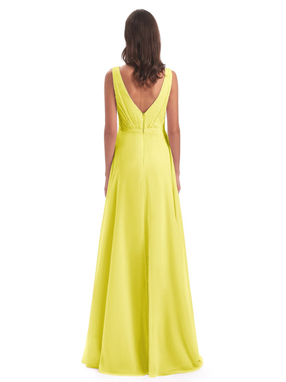 Kristina Sheath Floor Length V-Neck Chiffon Bridesmaid Dresses