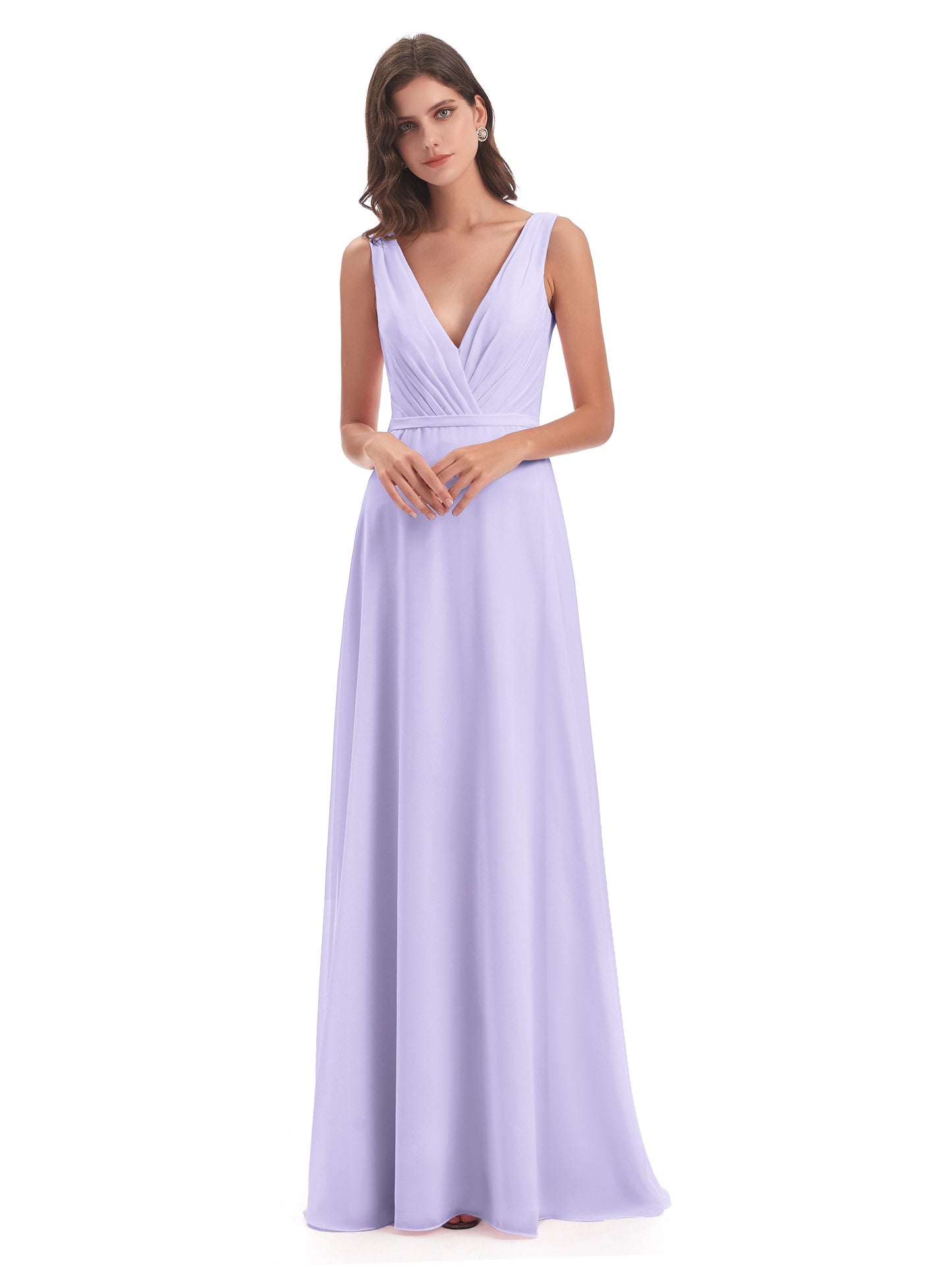 Kristina Sheath Floor Length V-Neck Chiffon Bridesmaid Dresses