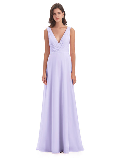 Kristina Sheath Floor Length V-Neck Chiffon Bridesmaid Dresses