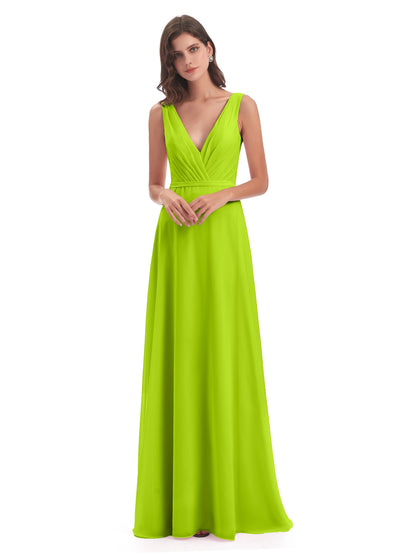 Kristina Sheath Floor Length V-Neck Chiffon Bridesmaid Dresses