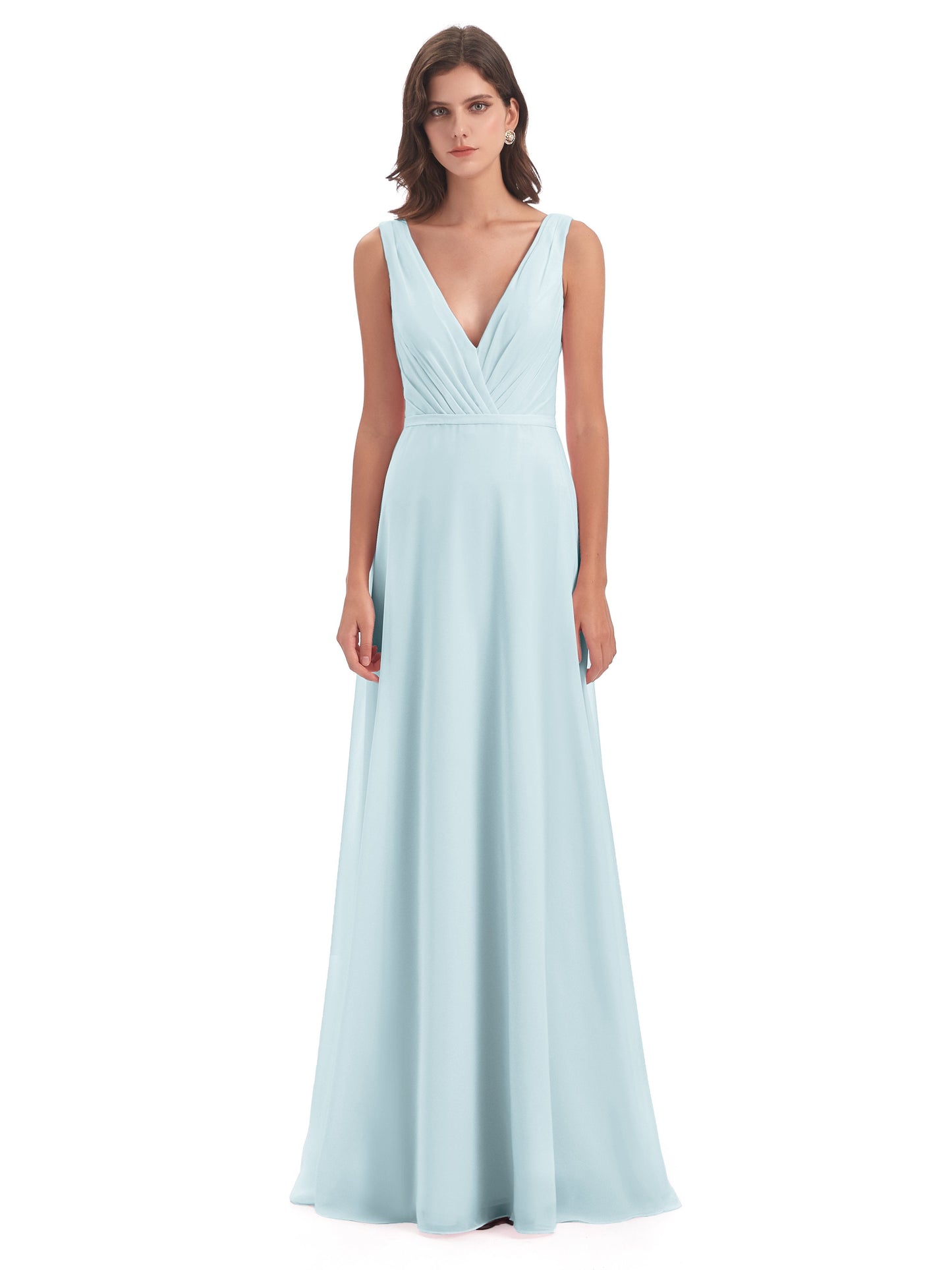 Kristina Sheath Floor Length V-Neck Chiffon Bridesmaid Dresses
