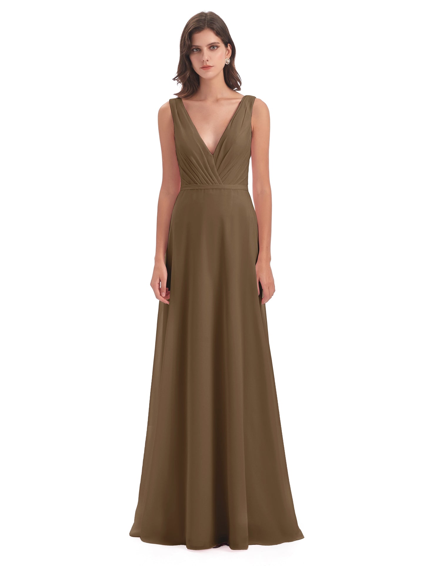 Kristina Sheath Floor Length V-Neck Chiffon Bridesmaid Dresses