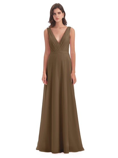 Kristina Sheath Floor Length V-Neck Chiffon Bridesmaid Dresses