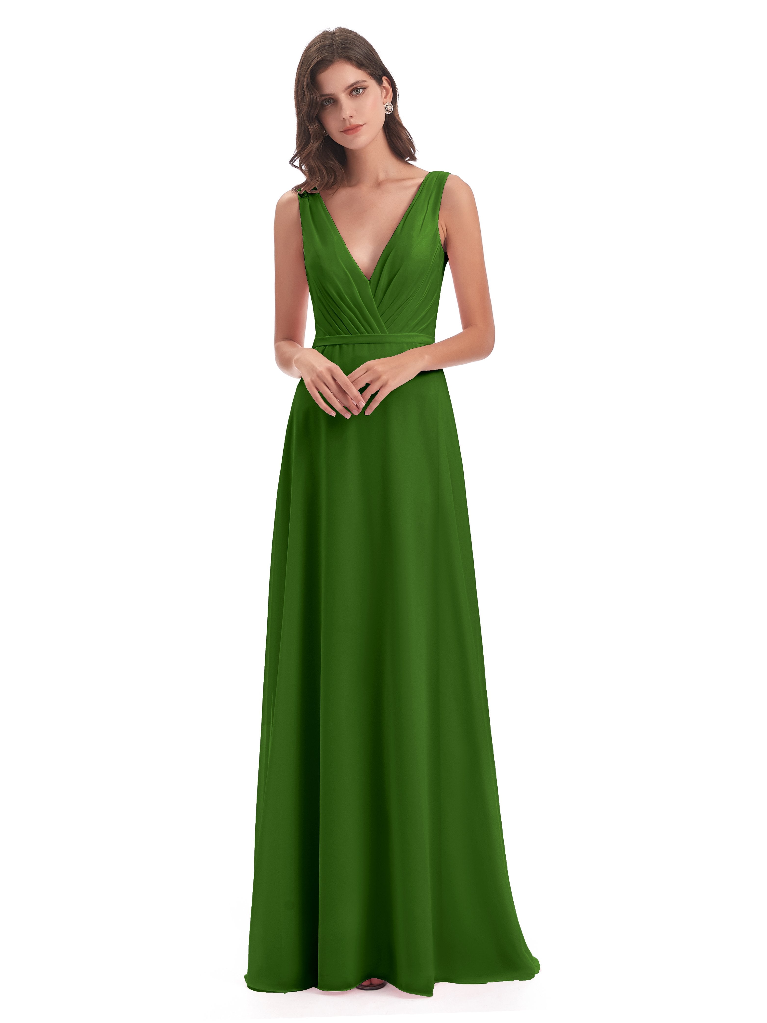 Kristina Sheath Floor Length V-Neck Chiffon Bridesmaid Dresses