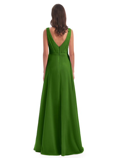 Kristina Sheath Floor Length V-Neck Chiffon Bridesmaid Dresses
