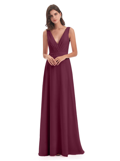 Kristina Sheath Floor Length V-Neck Chiffon Bridesmaid Dresses