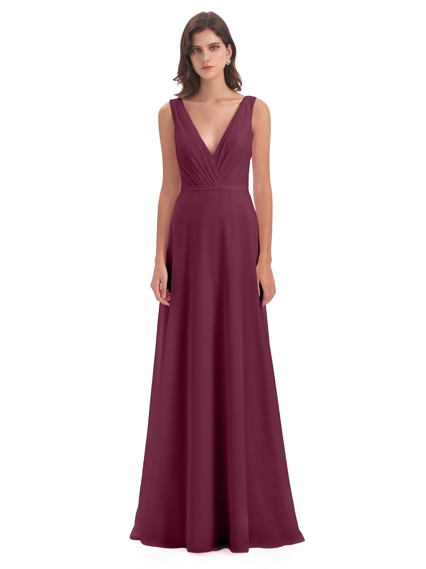 Kristina Sheath Floor Length V-Neck Chiffon Bridesmaid Dresses