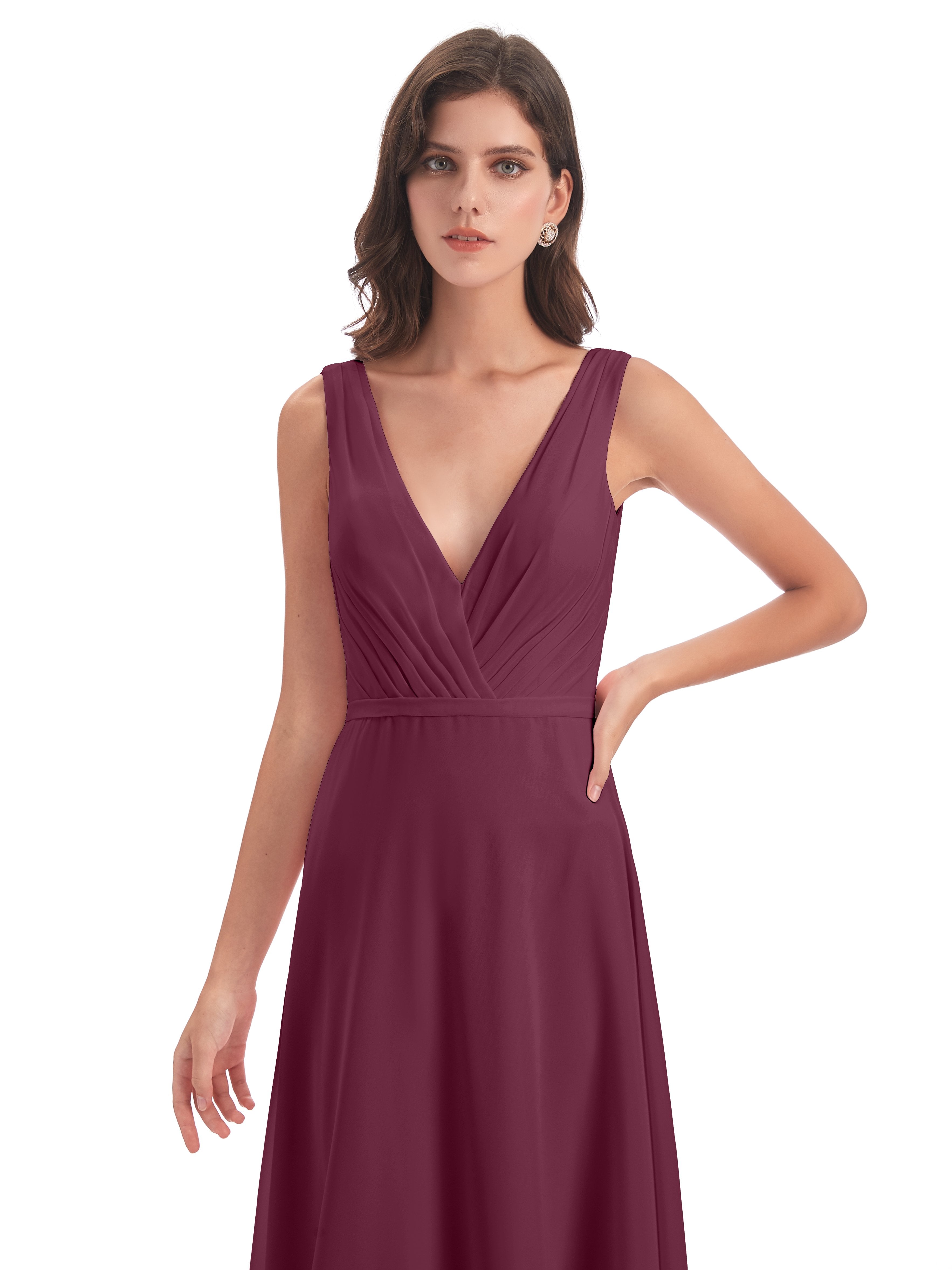Kristina Sheath Floor Length V-Neck Chiffon Bridesmaid Dresses