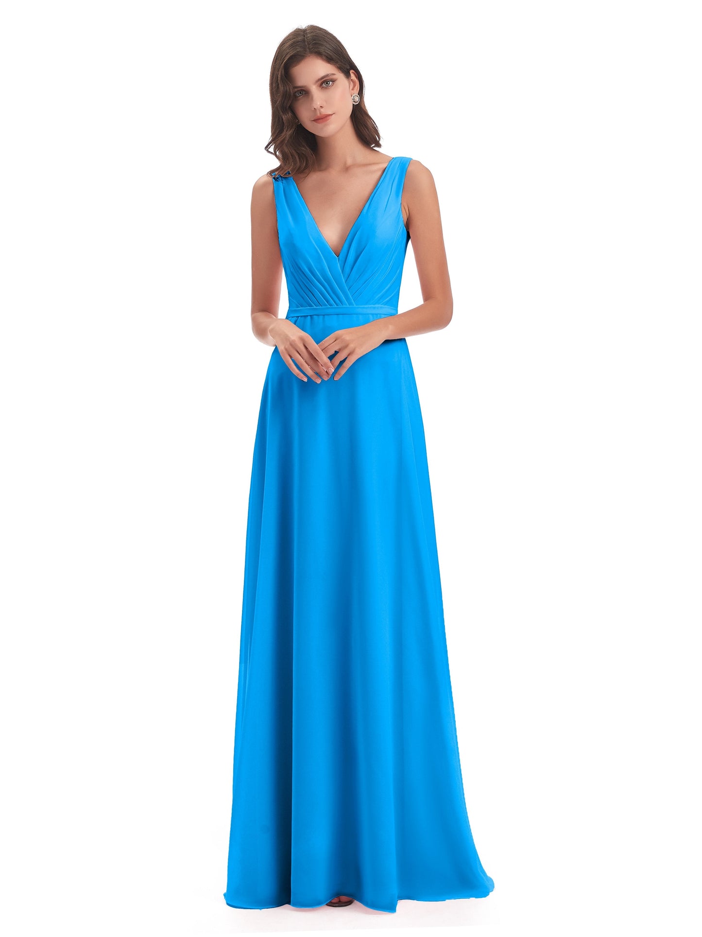 Kristina Sheath Floor Length V-Neck Chiffon Bridesmaid Dresses