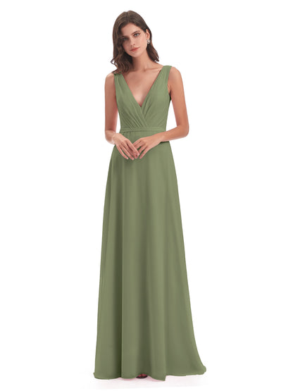 Kristina Sheath Floor Length V-Neck Chiffon Bridesmaid Dresses