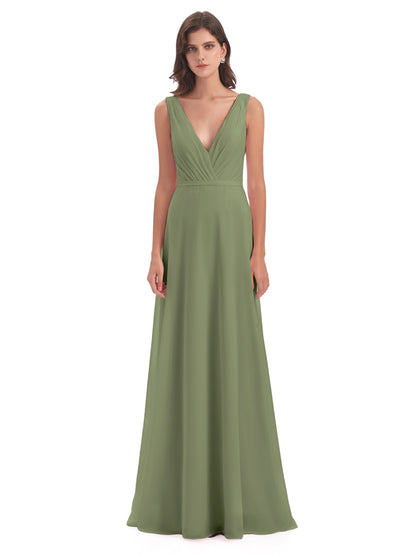 Kristina Sheath Floor Length V-Neck Chiffon Bridesmaid Dresses