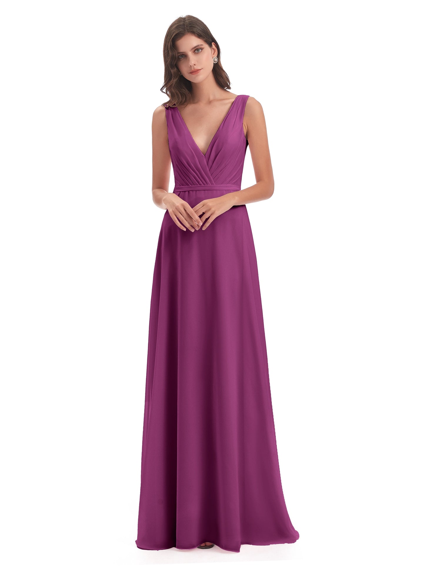 Kristina Sheath Floor Length V-Neck Chiffon Bridesmaid Dresses