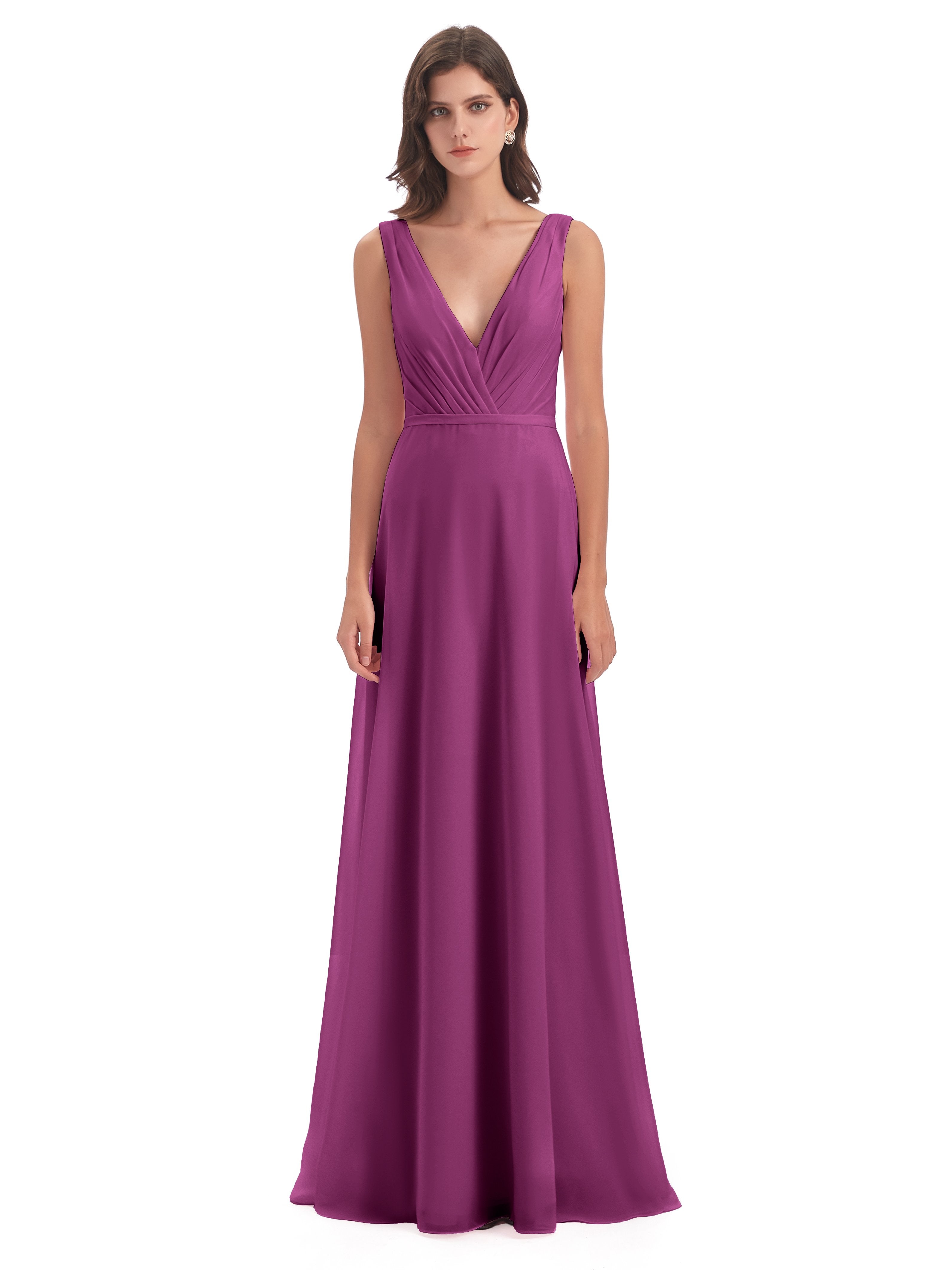 Kristina Sheath Floor Length V-Neck Chiffon Bridesmaid Dresses