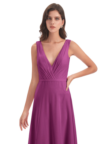 Kristina Sheath Floor Length V-Neck Chiffon Bridesmaid Dresses