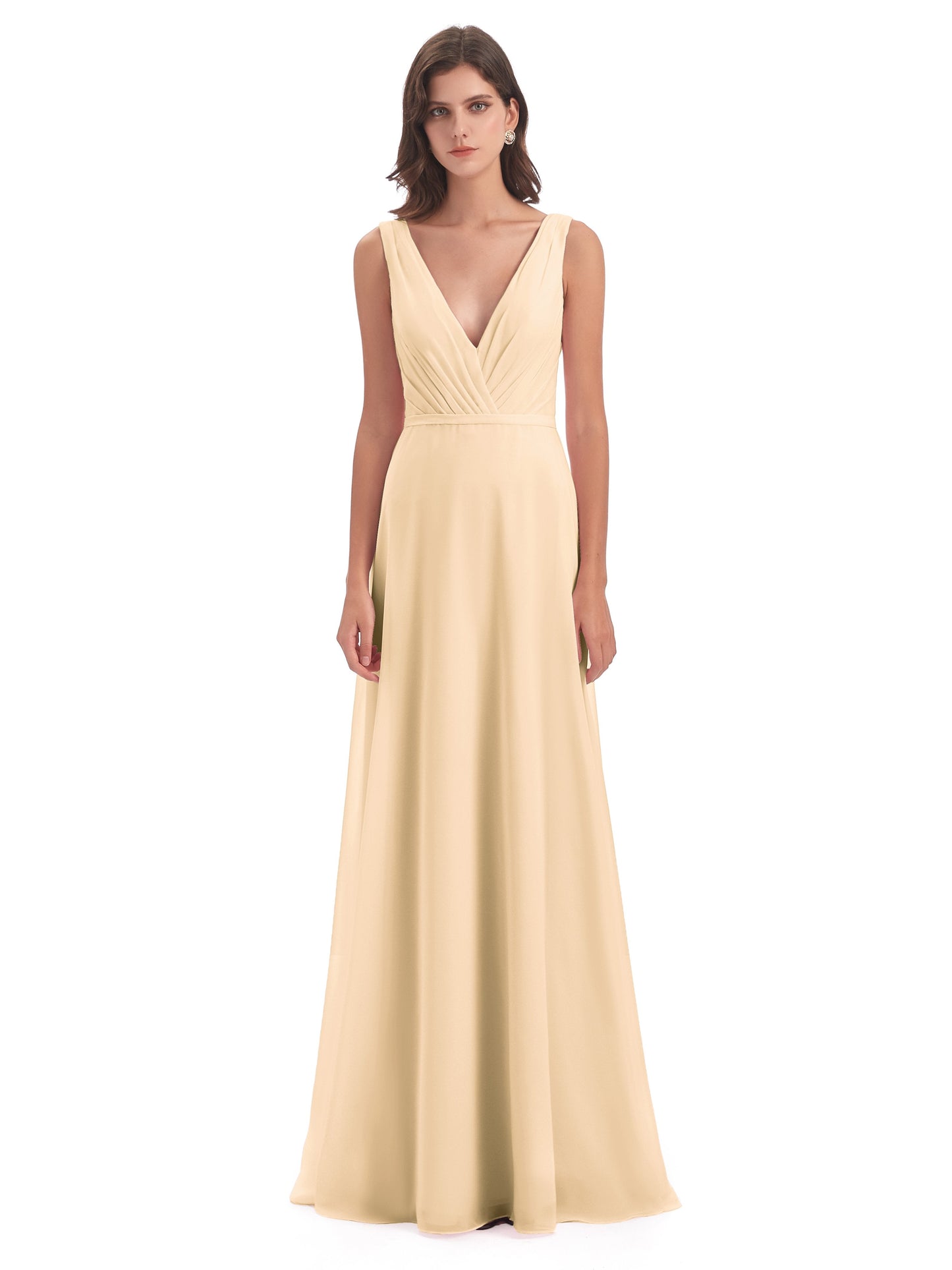 Kristina Sheath Floor Length V-Neck Chiffon Bridesmaid Dresses