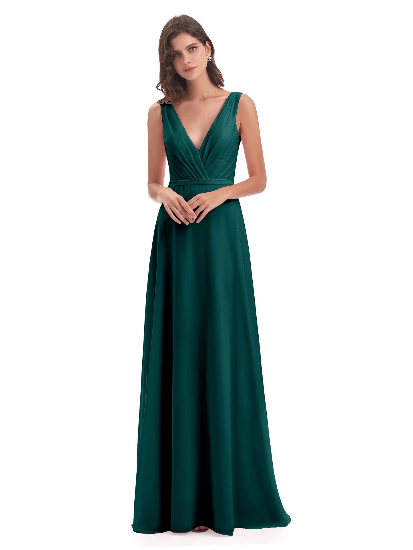 Kristina Sheath Floor Length V-Neck Chiffon Bridesmaid Dresses