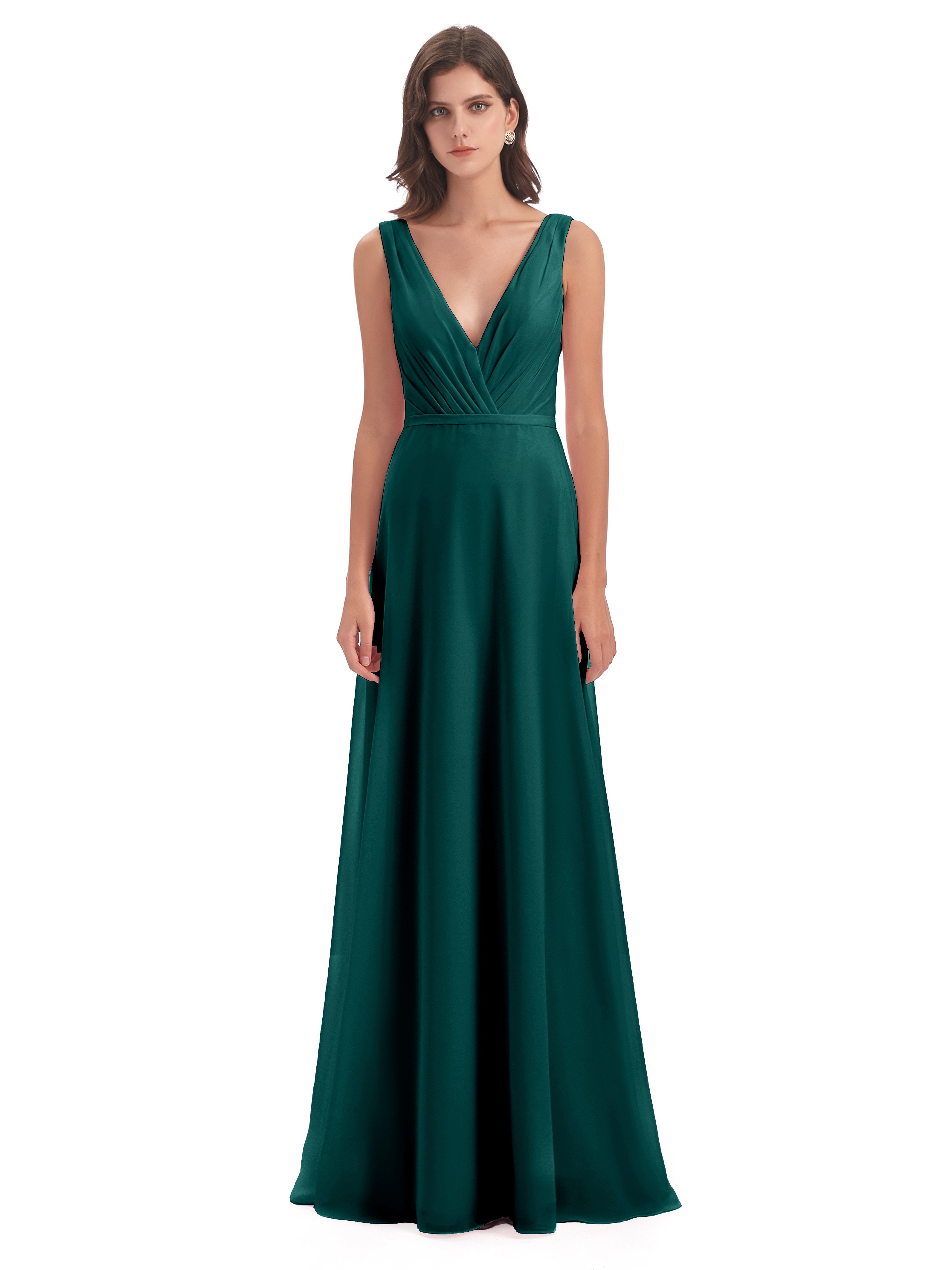 Kristina Sheath Floor Length V-Neck Chiffon Bridesmaid Dresses
