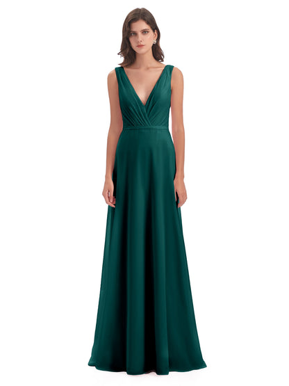 Kristina Sheath Floor Length V-Neck Chiffon Bridesmaid Dresses