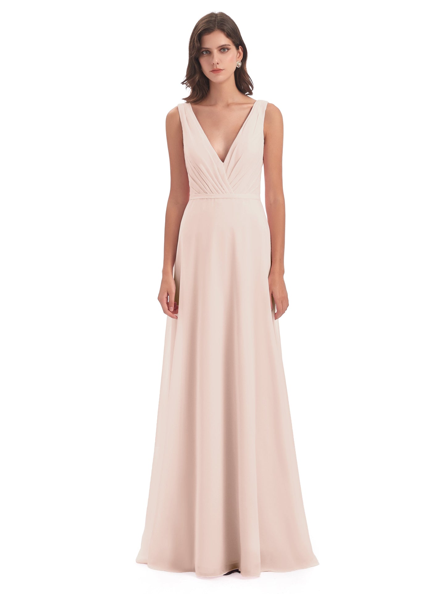 Kristina Sheath Floor Length V-Neck Chiffon Bridesmaid Dresses