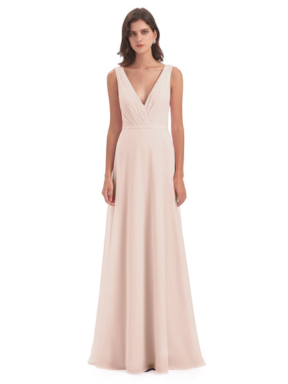 Kristina Sheath Floor Length V-Neck Chiffon Bridesmaid Dresses