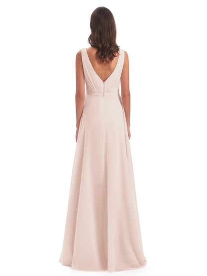 Kristina Sheath Floor Length V-Neck Chiffon Bridesmaid Dresses