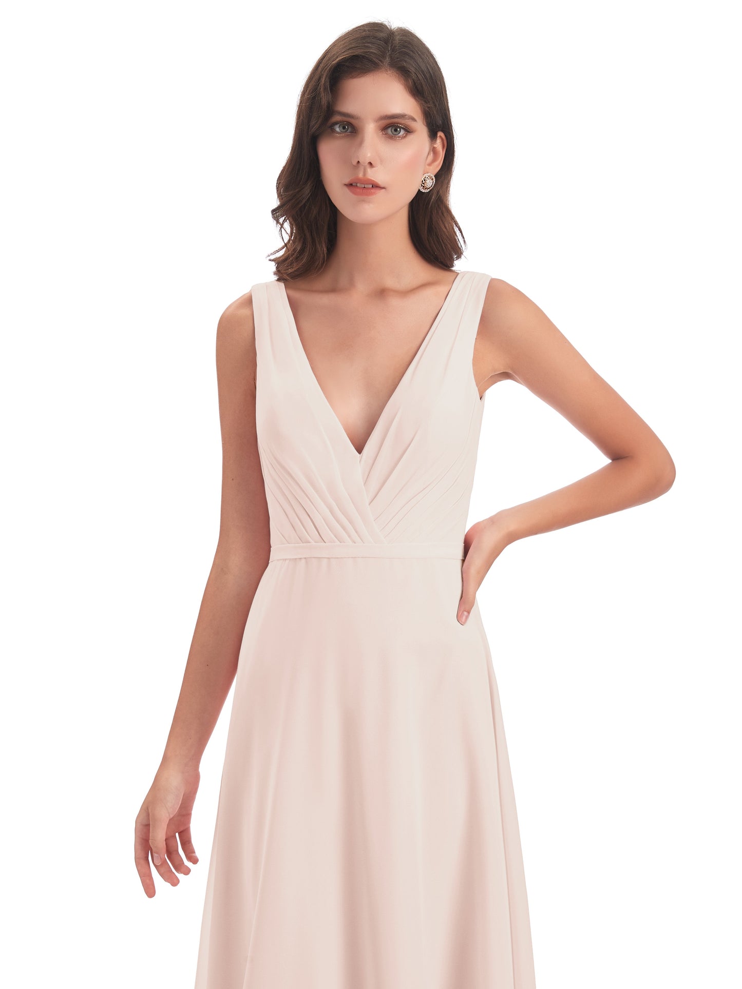 Kristina Sheath Floor Length V-Neck Chiffon Bridesmaid Dresses