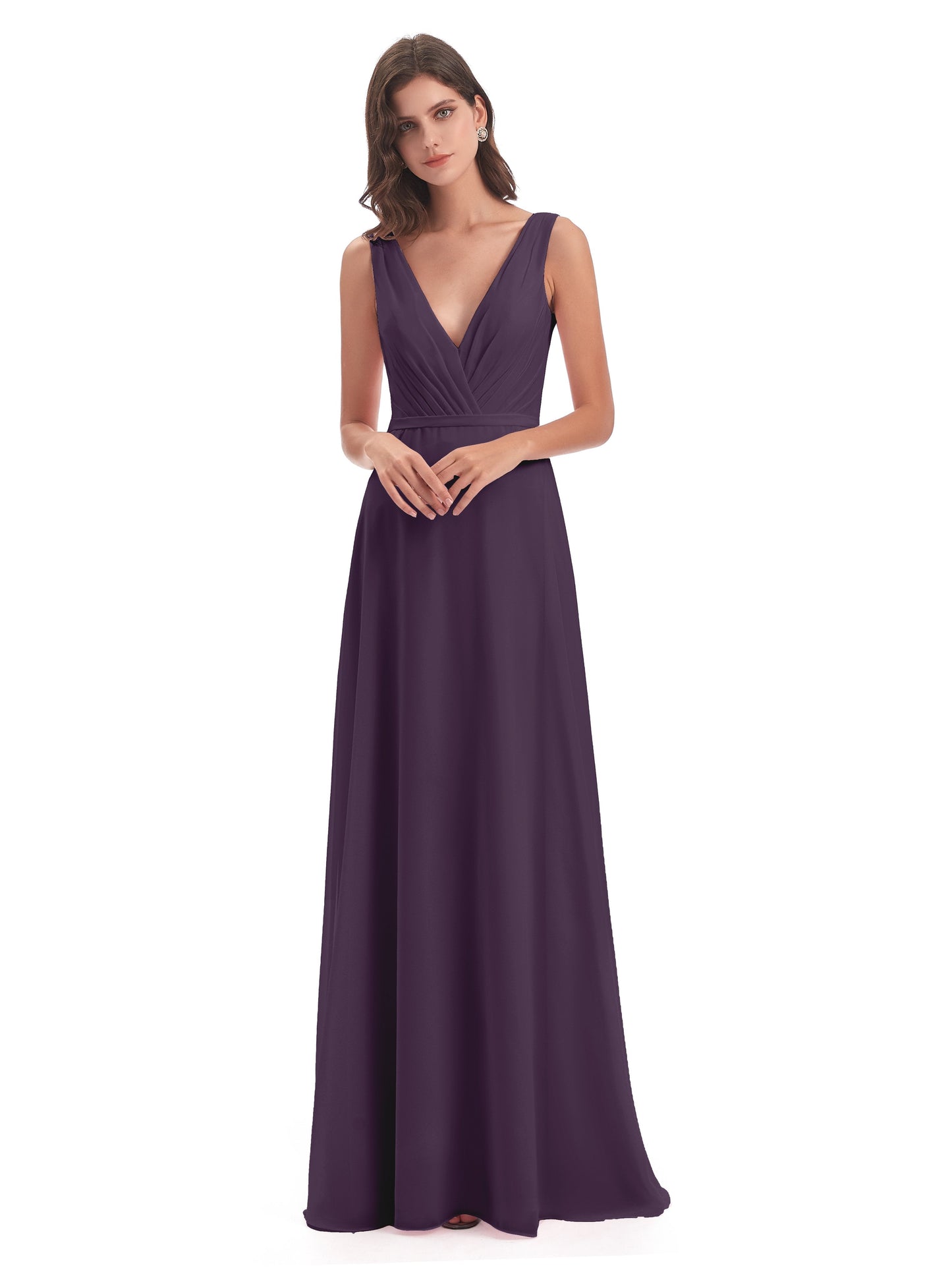 Kristina Sheath Floor Length V-Neck Chiffon Bridesmaid Dresses