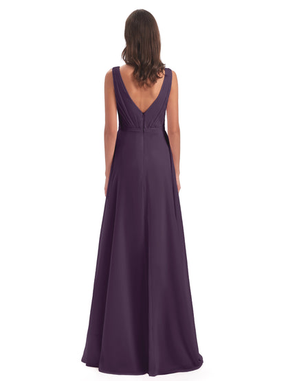 Kristina Sheath Floor Length V-Neck Chiffon Bridesmaid Dresses