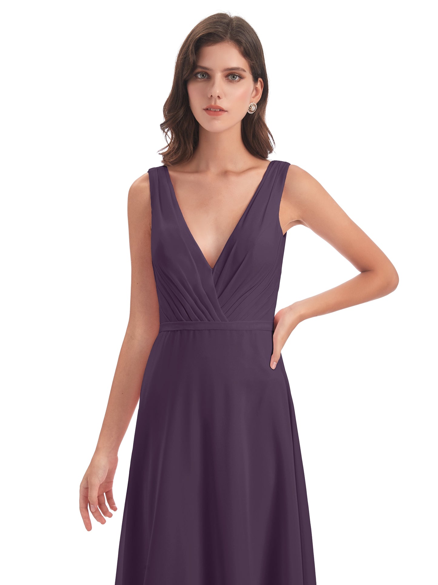 Kristina Sheath Floor Length V-Neck Chiffon Bridesmaid Dresses