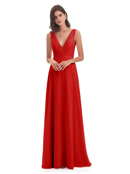 Kristina Sheath Floor Length V-Neck Chiffon Bridesmaid Dresses
