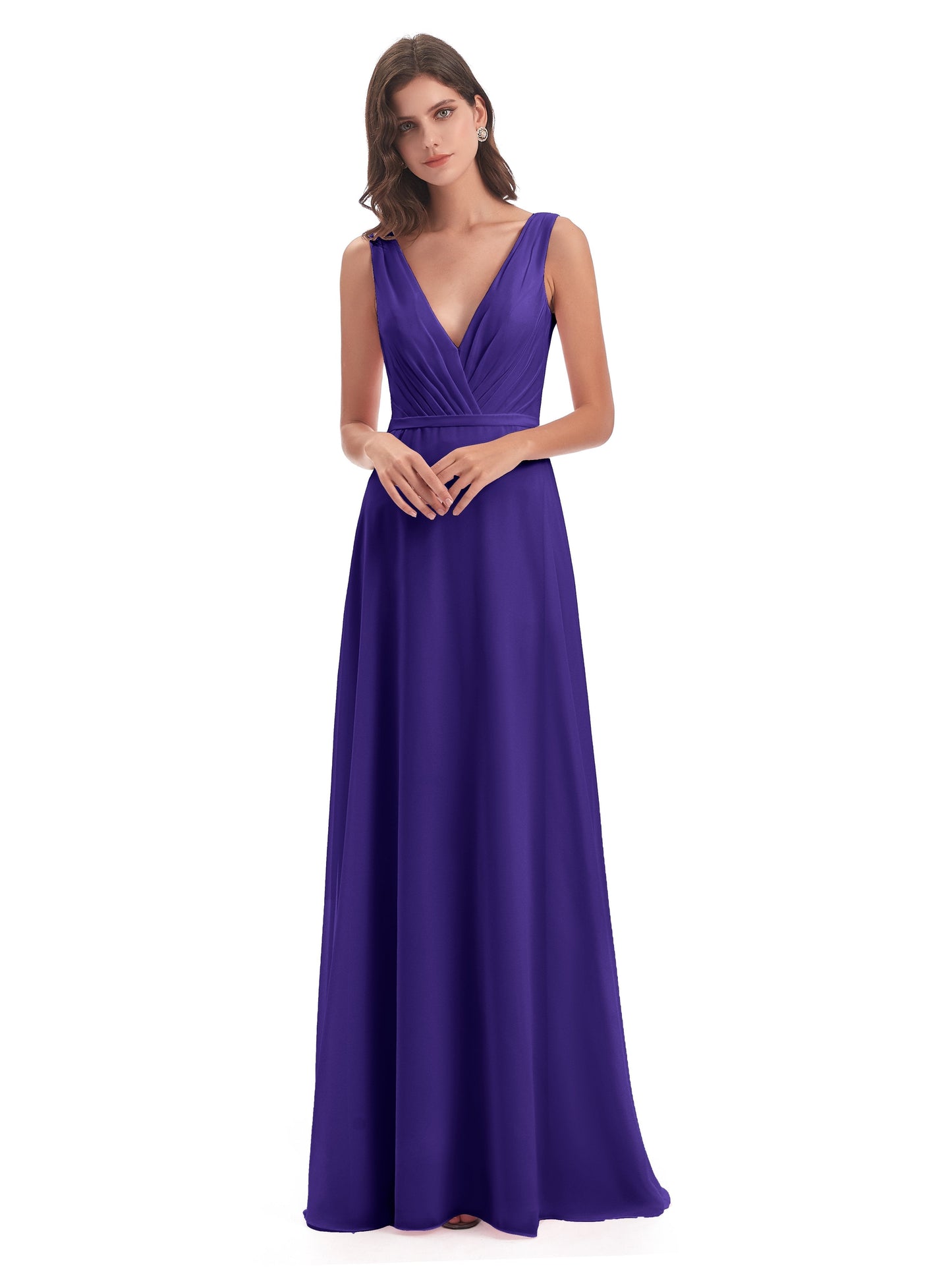 Kristina Sheath Floor Length V-Neck Chiffon Bridesmaid Dresses