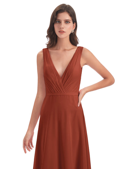 Kristina Sheath Floor Length V-Neck Chiffon Bridesmaid Dresses