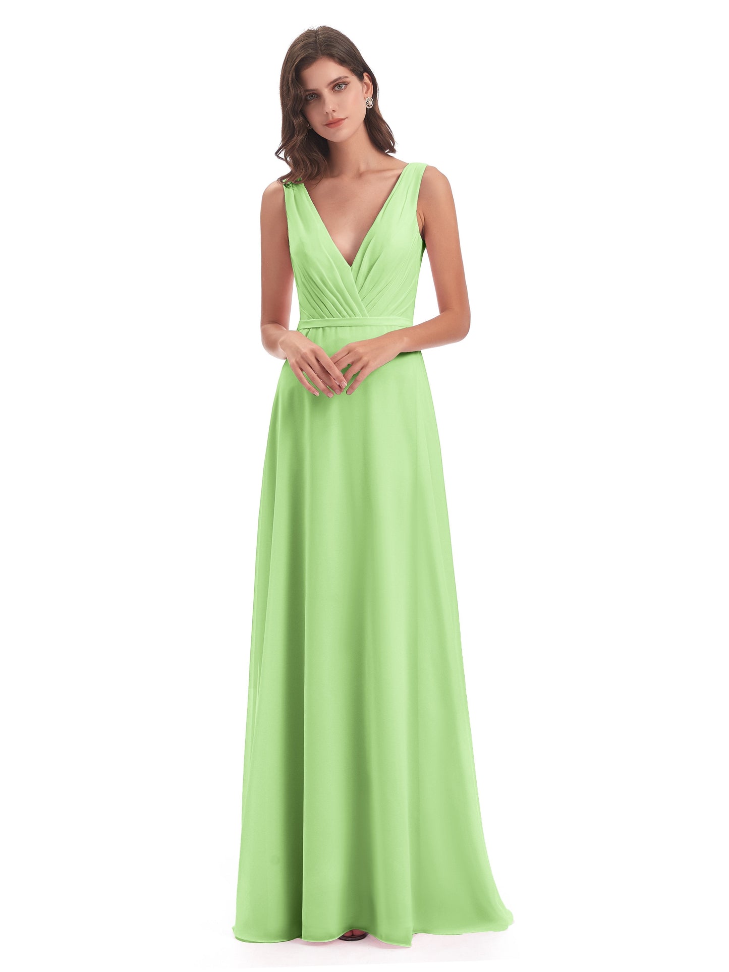 Kristina Sheath Floor Length V-Neck Chiffon Bridesmaid Dresses