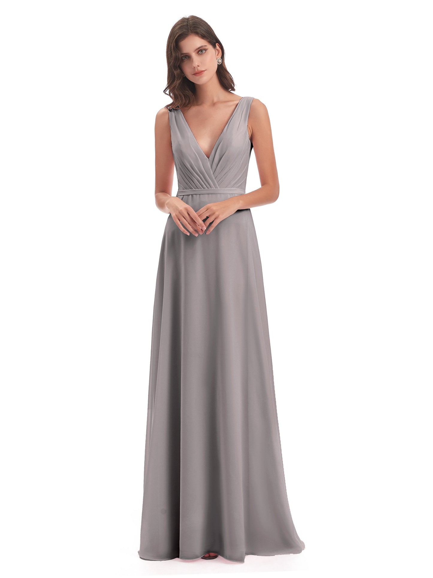 Kristina Sheath Floor Length V-Neck Chiffon Bridesmaid Dresses