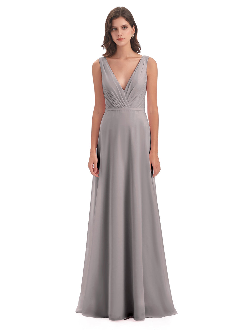 Kristina Sheath Floor Length V-Neck Chiffon Bridesmaid Dresses