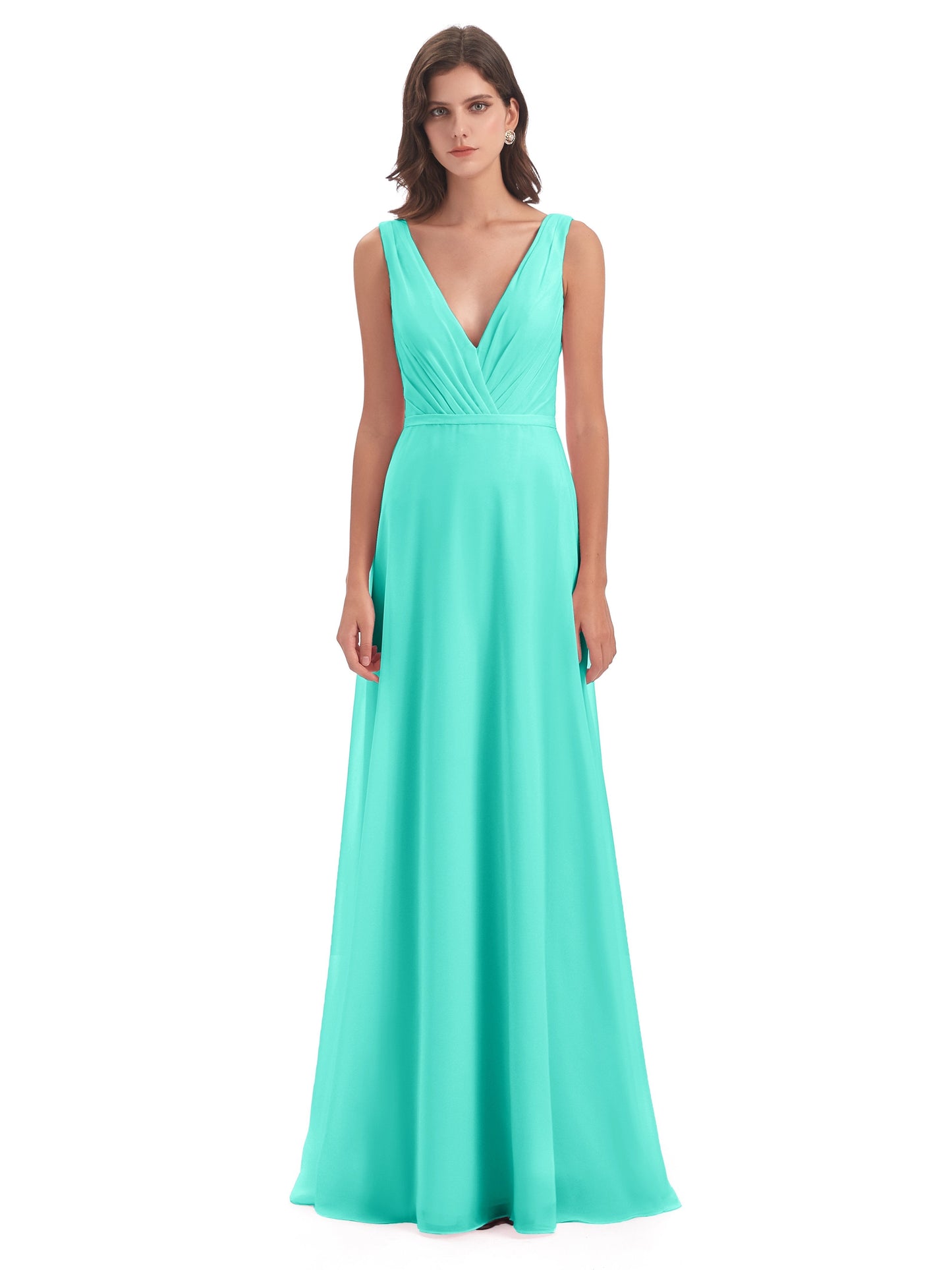 Kristina Sheath Floor Length V-Neck Chiffon Bridesmaid Dresses