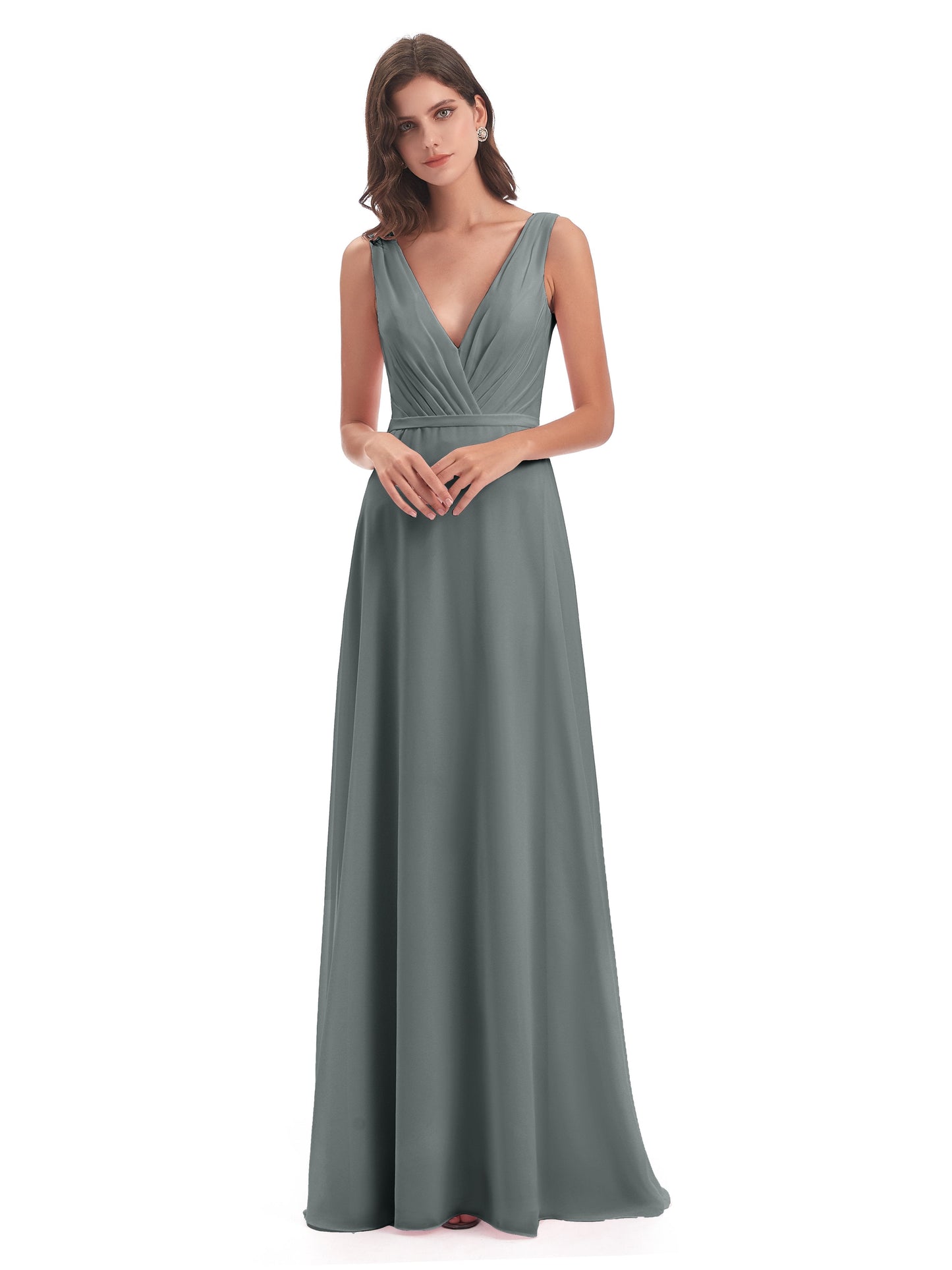 Kristina Sheath Floor Length V-Neck Chiffon Bridesmaid Dresses