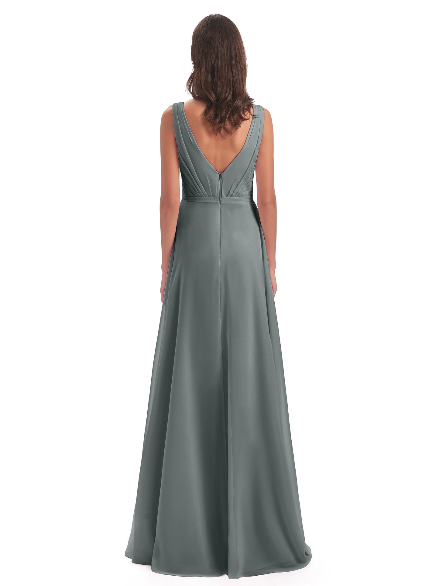 Kristina Sheath Floor Length V-Neck Chiffon Bridesmaid Dresses