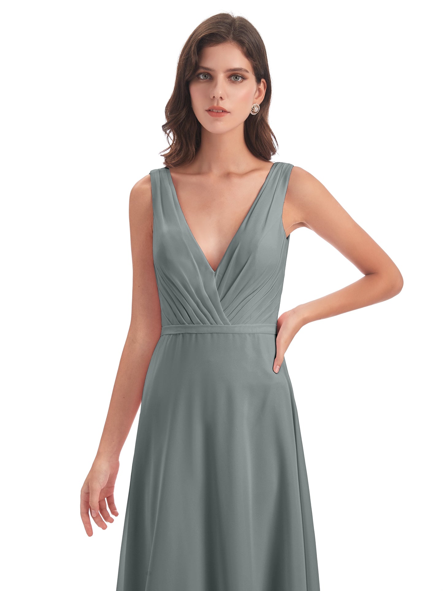 Kristina Sheath Floor Length V-Neck Chiffon Bridesmaid Dresses