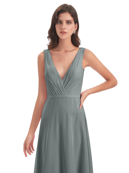 Kristina Sheath Floor Length V-Neck Chiffon Bridesmaid Dresses