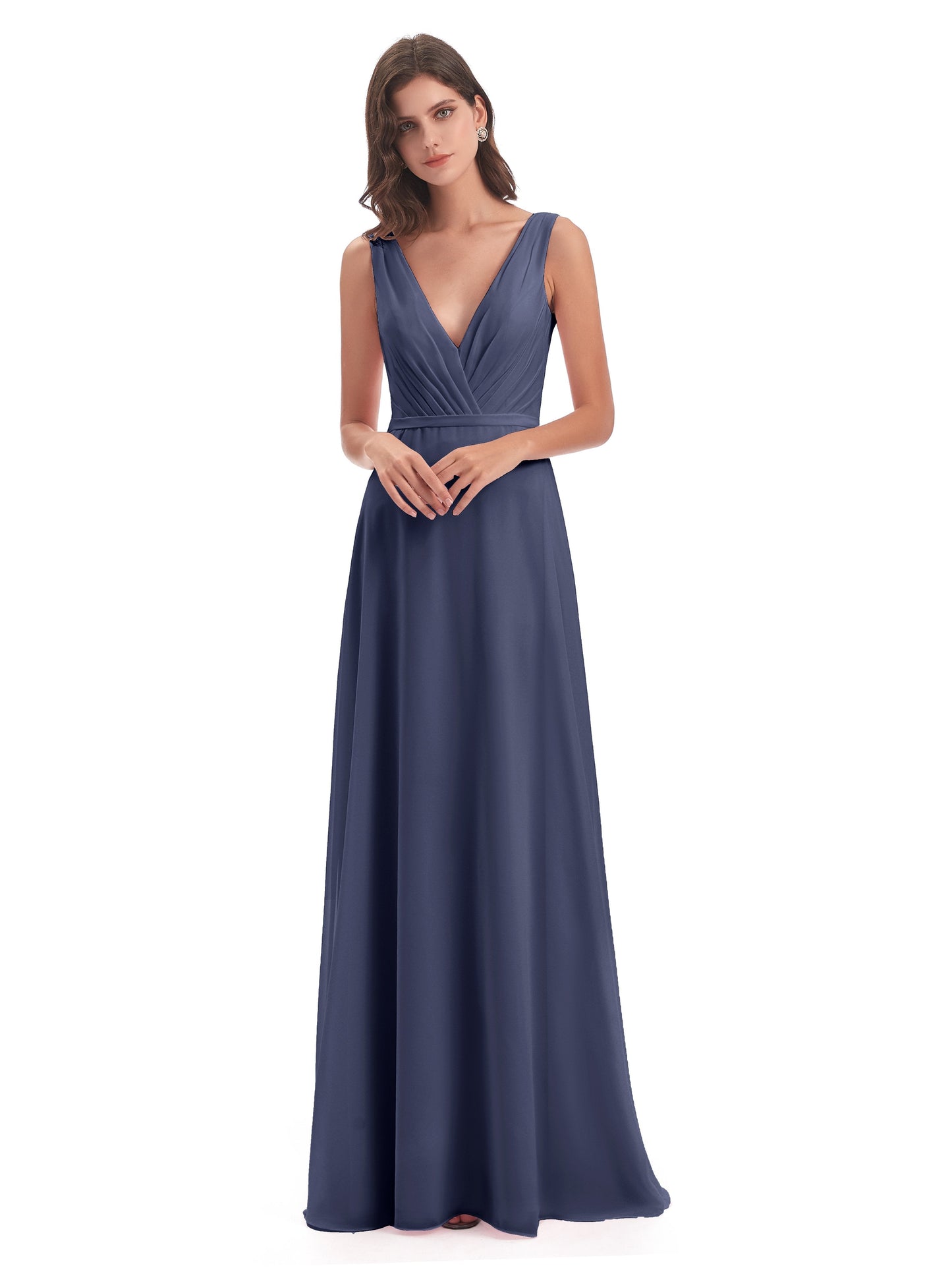Kristina Sheath Floor Length V-Neck Chiffon Bridesmaid Dresses