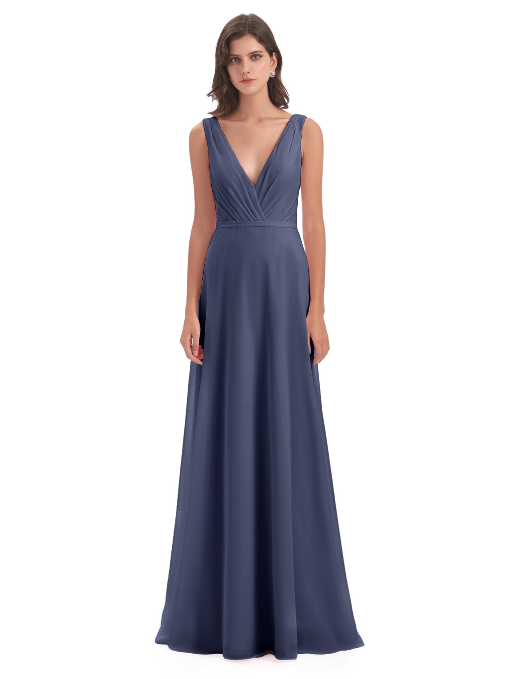 Kristina Sheath Floor Length V-Neck Chiffon Bridesmaid Dresses