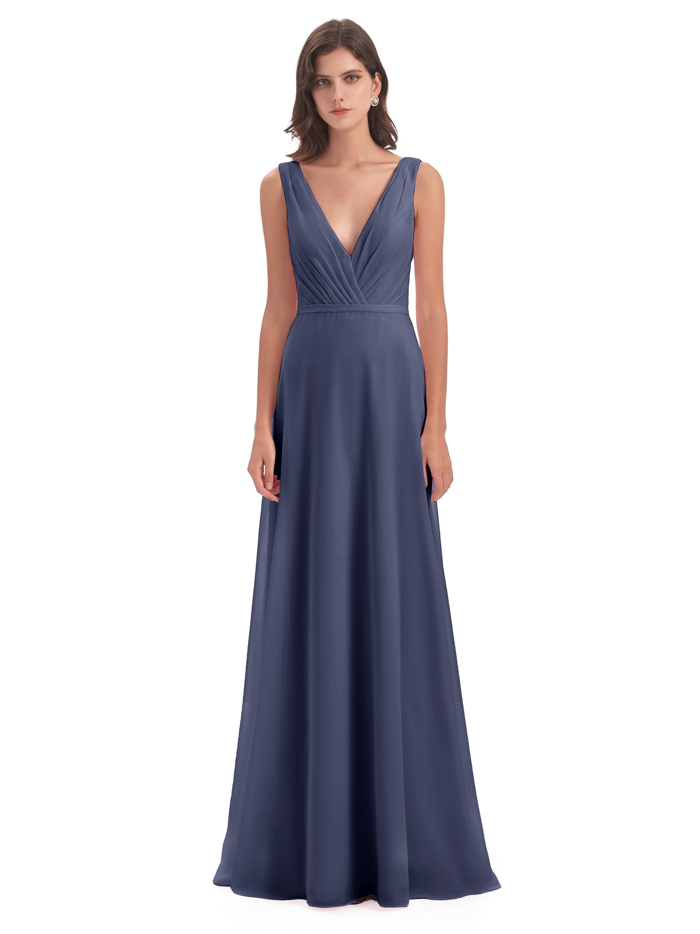 Kristina Sheath Floor Length V-Neck Chiffon Bridesmaid Dresses