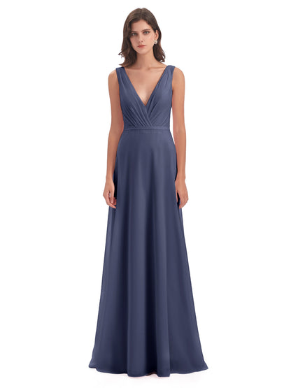 Kristina Sheath Floor Length V-Neck Chiffon Bridesmaid Dresses