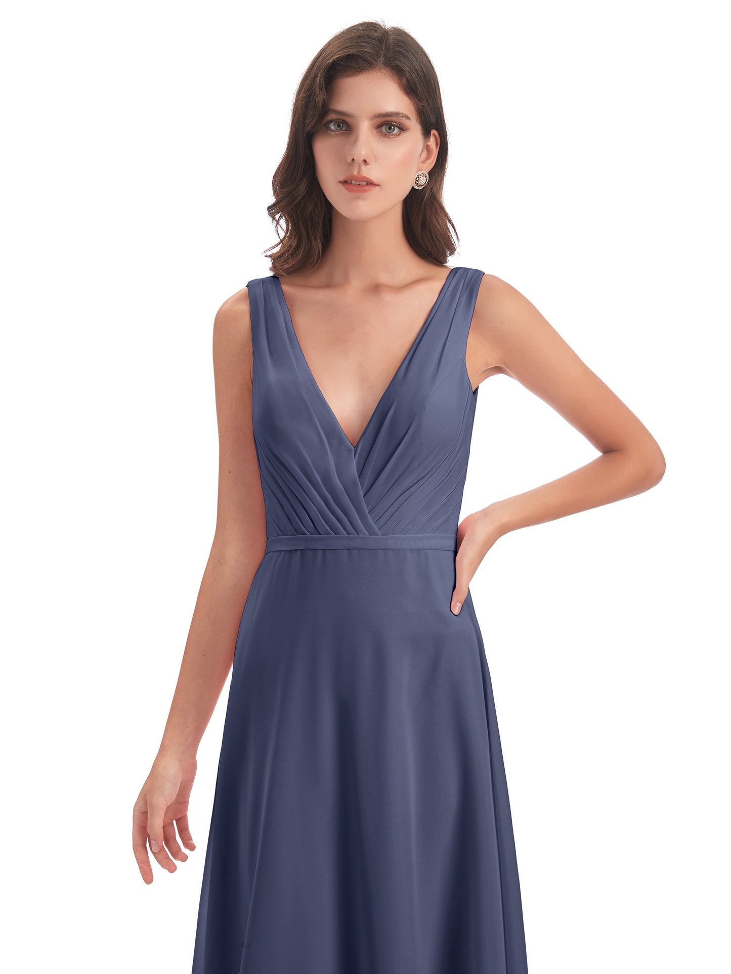 Kristina Sheath Floor Length V-Neck Chiffon Bridesmaid Dresses