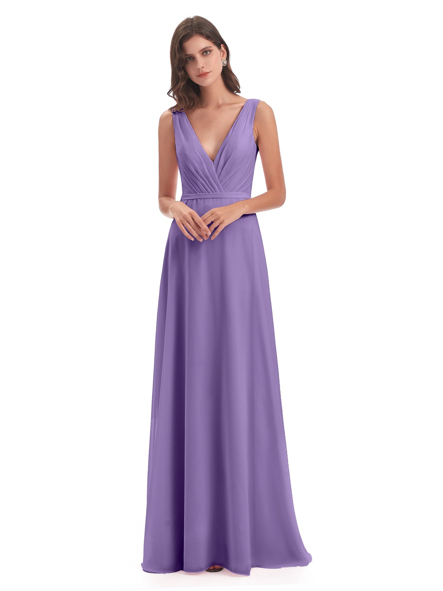 Kristina Sheath Floor Length V-Neck Chiffon Bridesmaid Dresses
