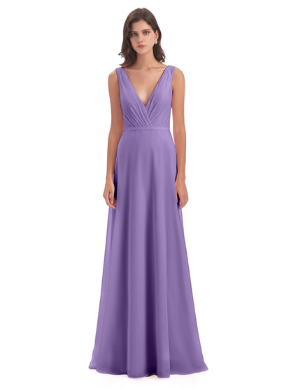 Kristina Sheath Floor Length V-Neck Chiffon Bridesmaid Dresses