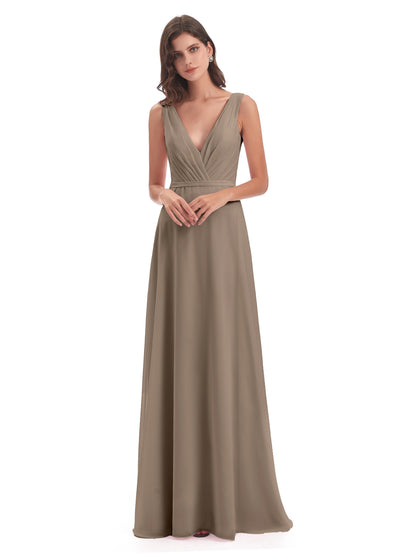 Kristina Sheath Floor Length V-Neck Chiffon Bridesmaid Dresses